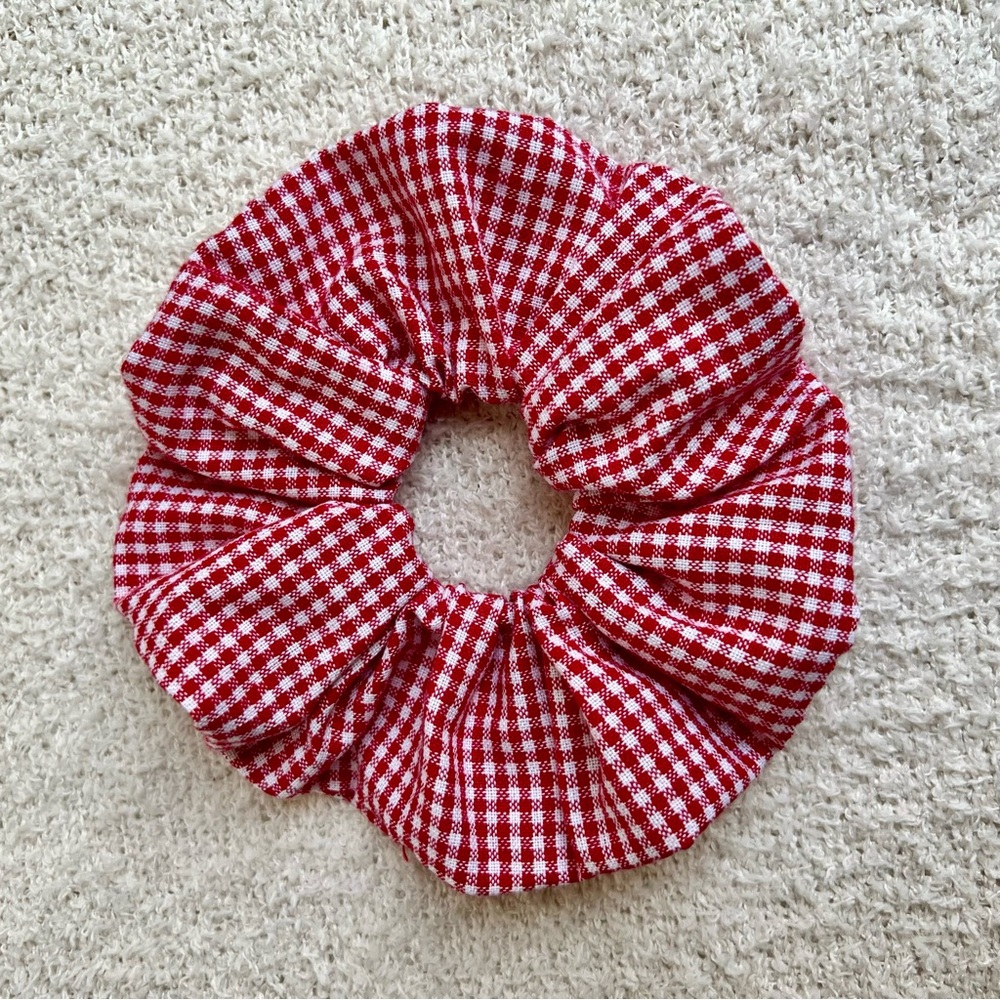 Scrunchie Hair Accessory, Red Gingham, 100% Cotton